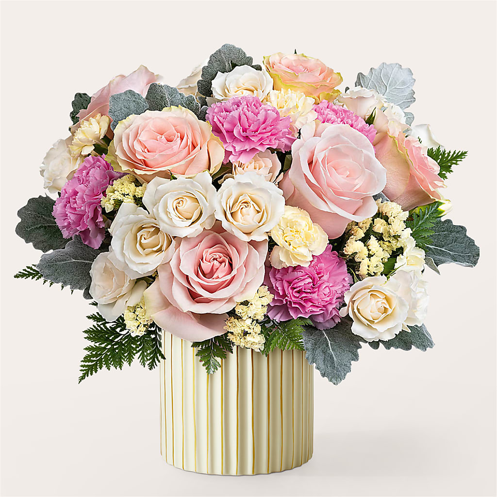 Blissful Moments Bouquet with Ivory Vase – Love Blossoms, Easton PA