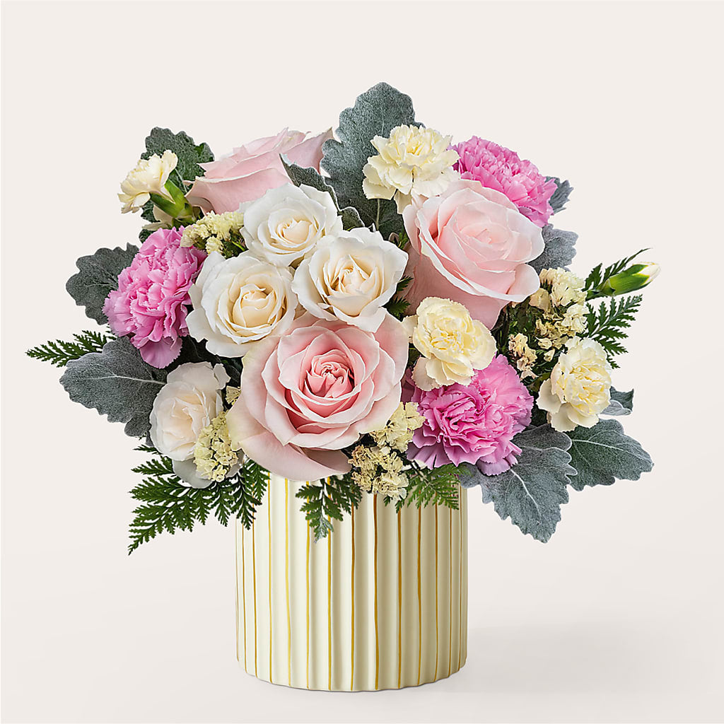 Blissful Moments Bouquet with Ivory Vase – Love Blossoms, Easton PA