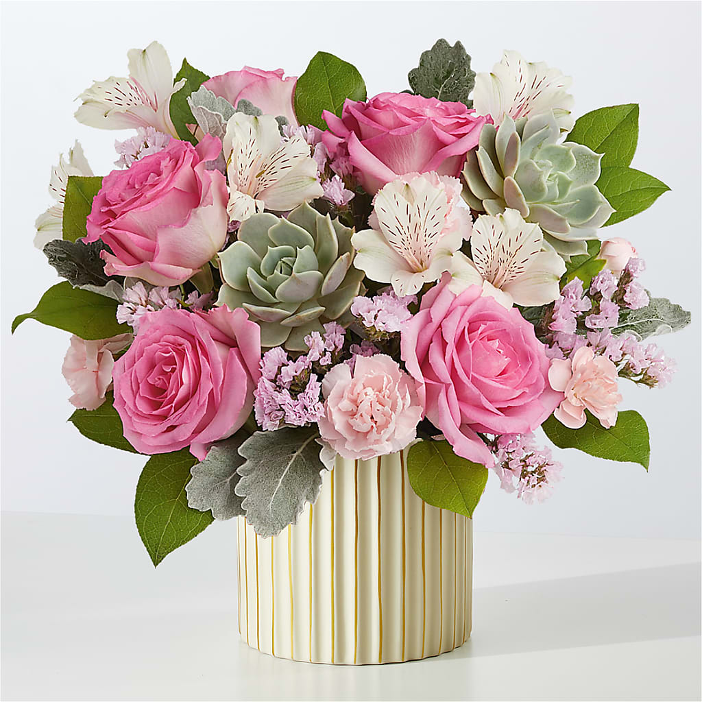 Dusty Rose Bouquet with Ivory Vase – Love Blossoms, Easton PA