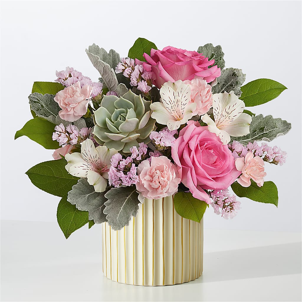Dusty Rose Bouquet with Ivory Vase – Love Blossoms, Easton PA