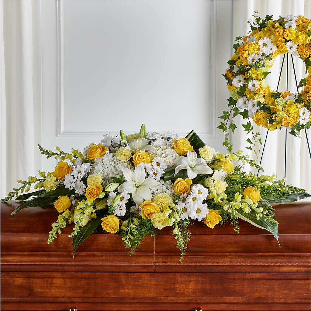 Golden Harmony Casket Spray – Love Blossoms, Easton PA