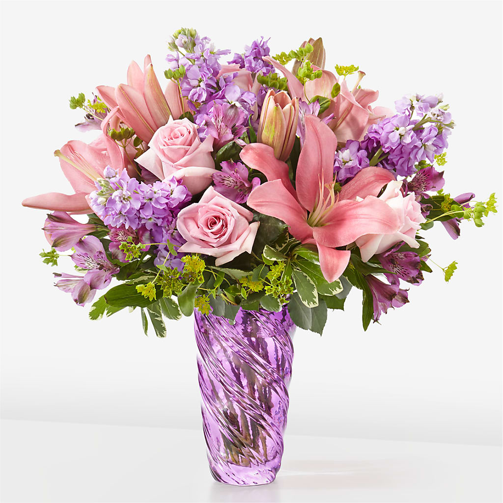 Precious Petals Bouquet with Luxe Swirl Vase – Love Blossoms, Easton PA