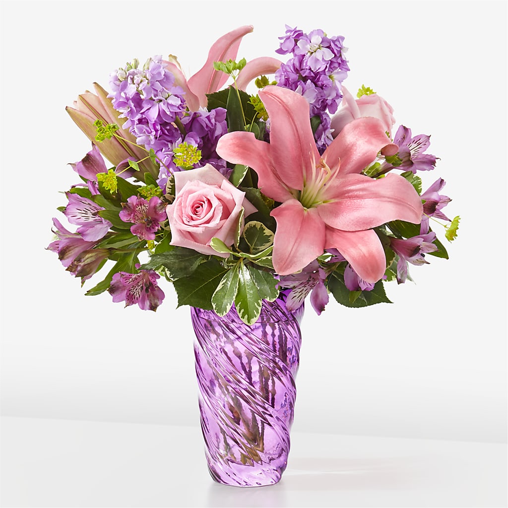 Precious Petals Bouquet with Luxe Swirl Vase – Love Blossoms, Easton PA