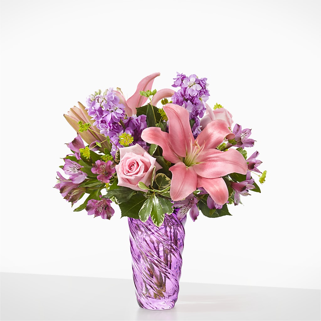 Precious Petals Bouquet with Luxe Swirl Vase – Love Blossoms, Easton PA