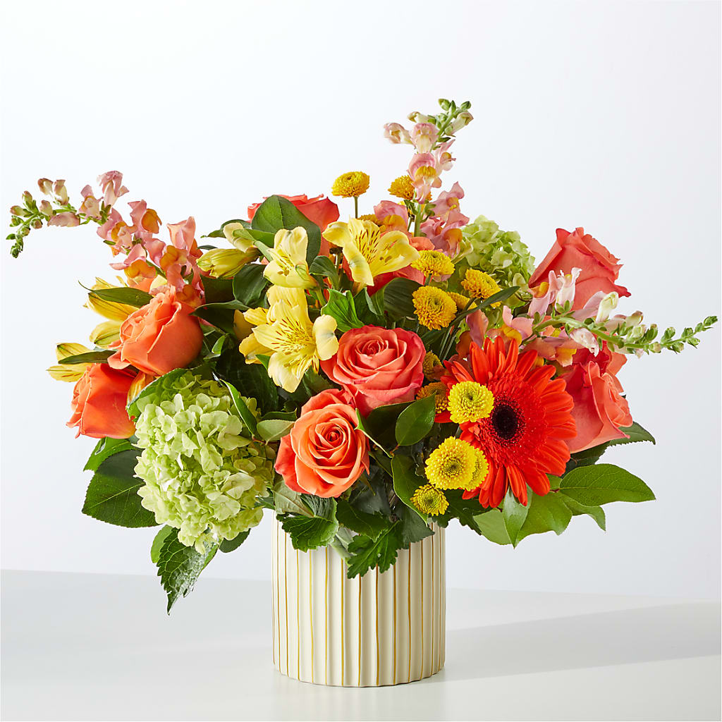 Autumn Sunshine Bouquet with Ivory Vase – Love Blossoms, Easton PA