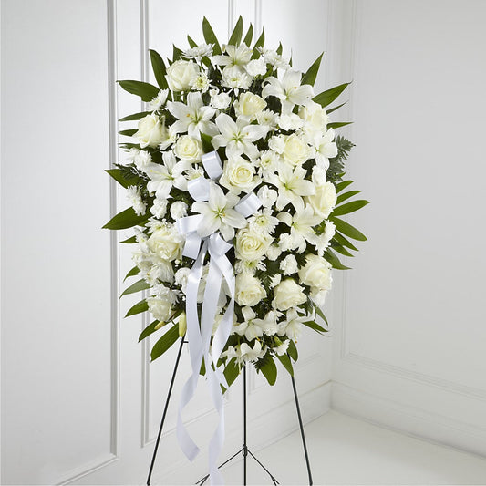 Exquisite Tribute Standing Spray-White Ribbon –  Love Blossoms, Easton PA