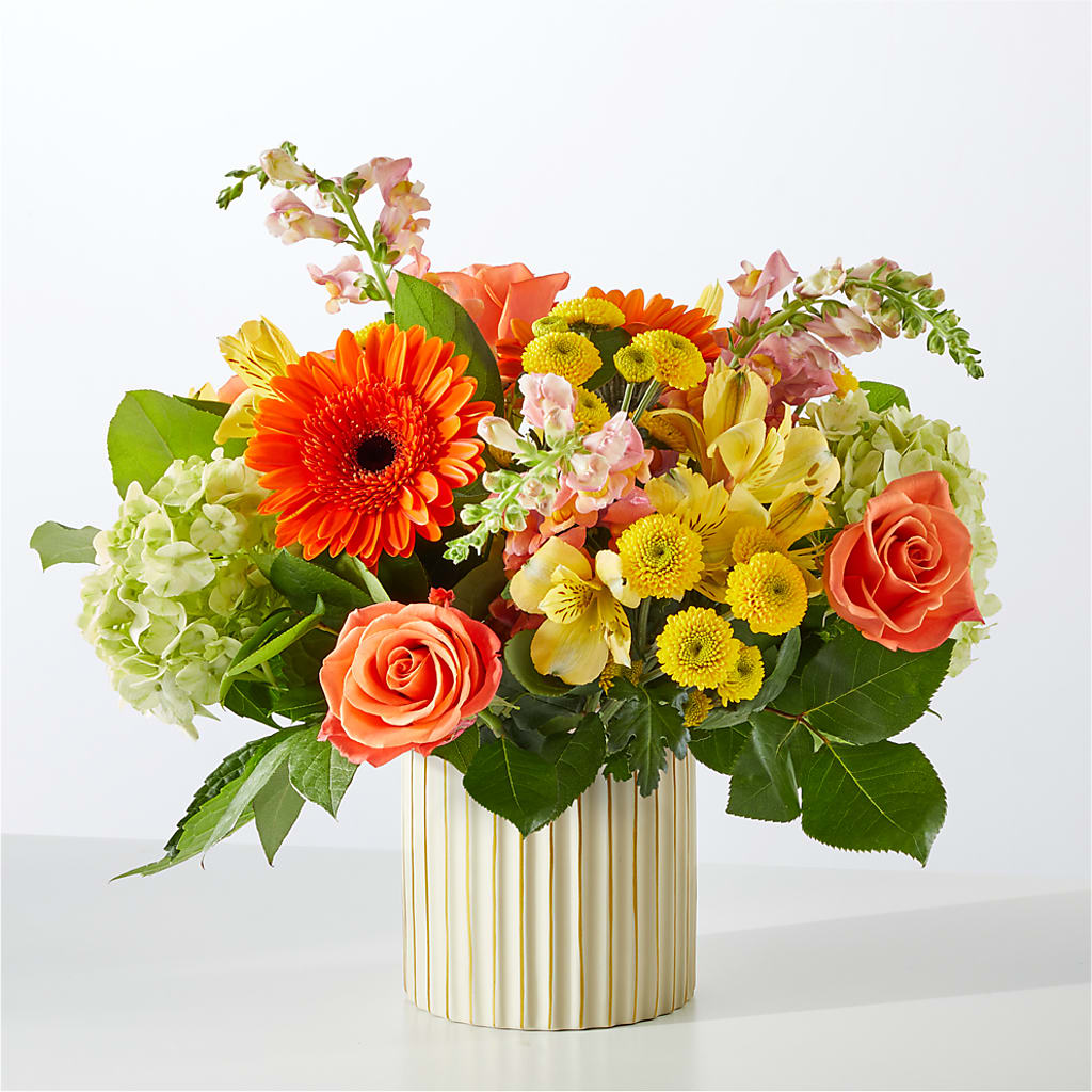 Autumn Sunshine Bouquet with Ivory Vase –  Love Blossoms, Easton PA